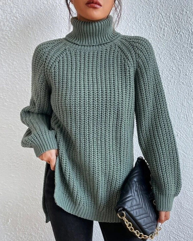 Ribbed Turtleneck Knit Sweater