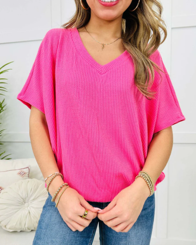 Serilda | Women’s Textured V-Neck Short Sleeve Knit Top