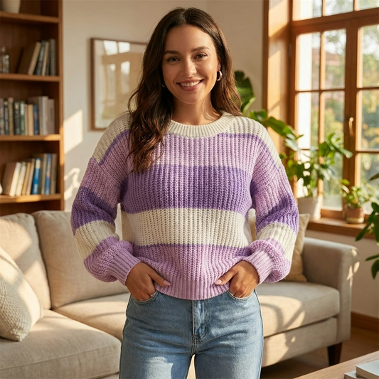 Colorblock Knit Cozy Women Sweater