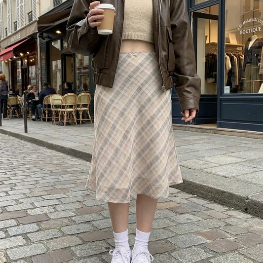 Cirella | Women’s Plaid A-Line Midi Skirt