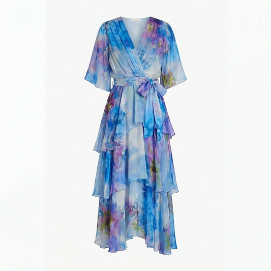 Layered V-Neck Midi Dress