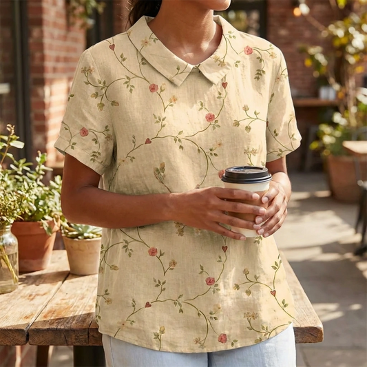 Elowenra | Floral Print Collar Blouse