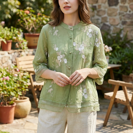 Avery | Lightweight Embroidered Summer Button Top