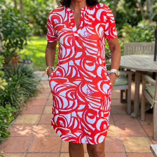 Virexa | Printed Short Sleeve Shift Mini Dress