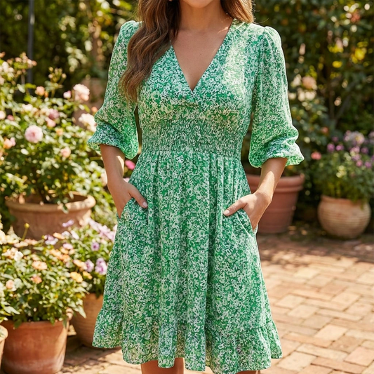 Sofia | V Neck Smocked Mini Dress