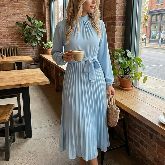 Elyria | Long Sleeve Pleated Midi Dress