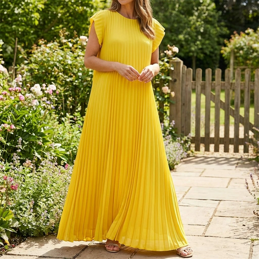 Aurevia | Sleeveless Spring Pleated Maxi Dress