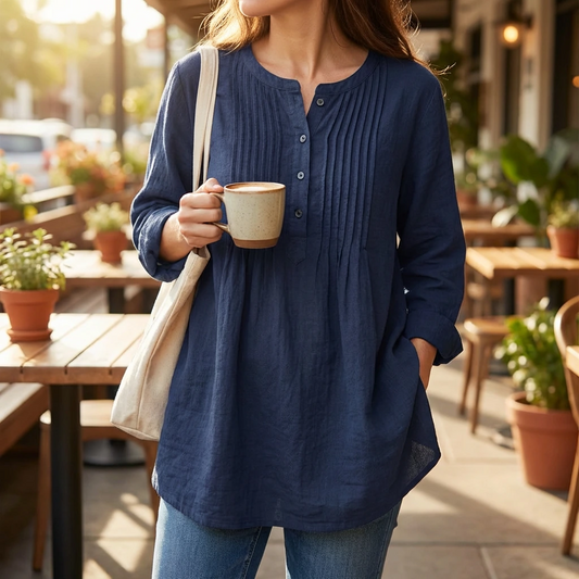 Marcelline | Women’s Pleated Button Front Relaxed Blouse