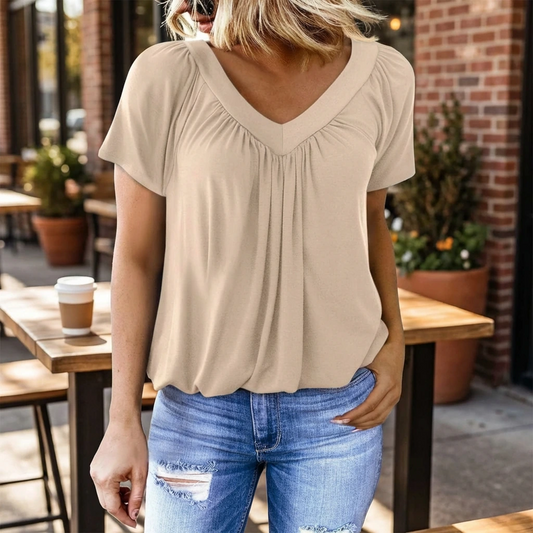 Elowyn | Women’s V-Neck Short Sleeve Relaxed Blouse