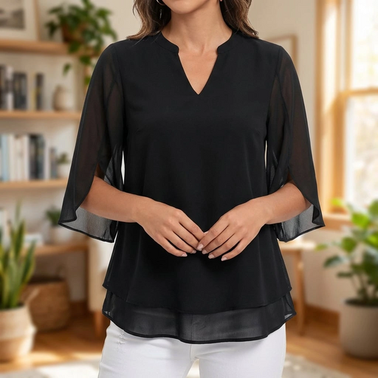 Arielle | Women’s V-Neck Flutter Sleeve Relaxed Blouse