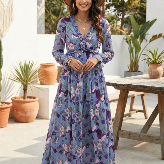 Aurevya | Women’s Bohemian Lace-Detail Maxi Summer Dress