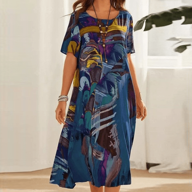 Arvessa | Women’s Short Sleeve Printed Midi Dress