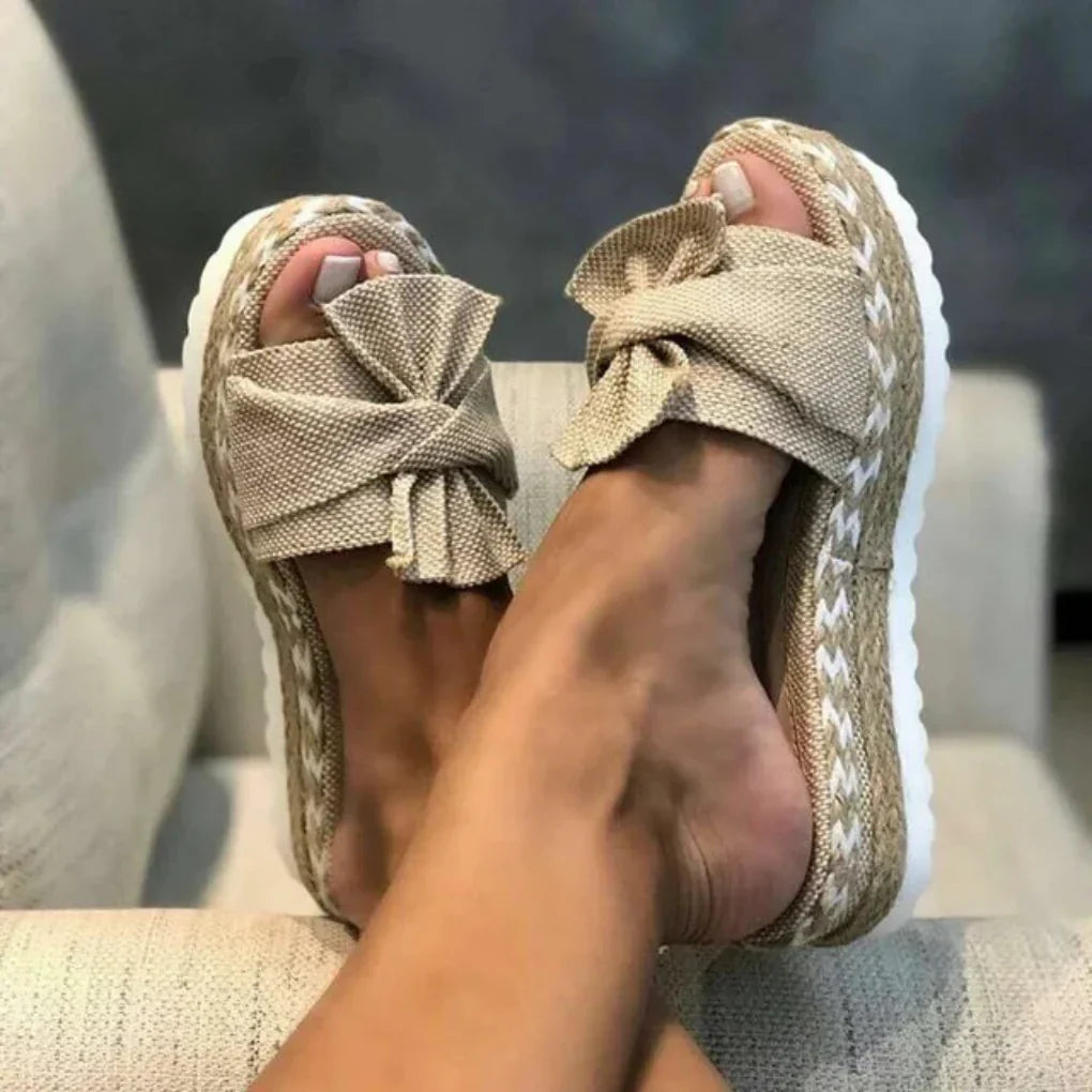 Brisavelle | Women’s Platform Slides with Bow Detail