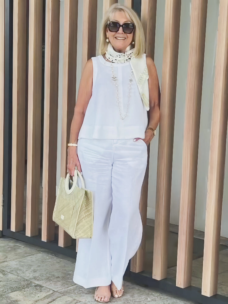 Women’s Casual 2 Piece Summer Set – Sleeveless Top and Wide Leg Pants