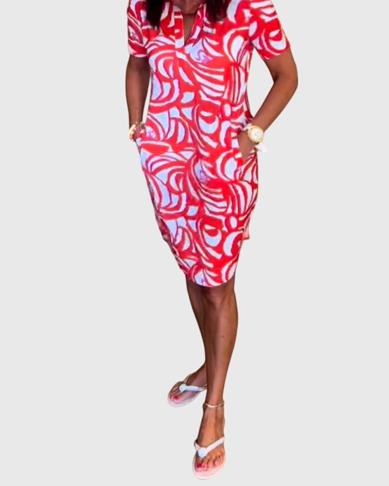 Virexa | Printed Short Sleeve Shift Mini Dress