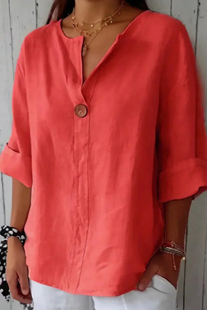 Norevya | Women’s Relaxed Button-Front V-Neck Blouse