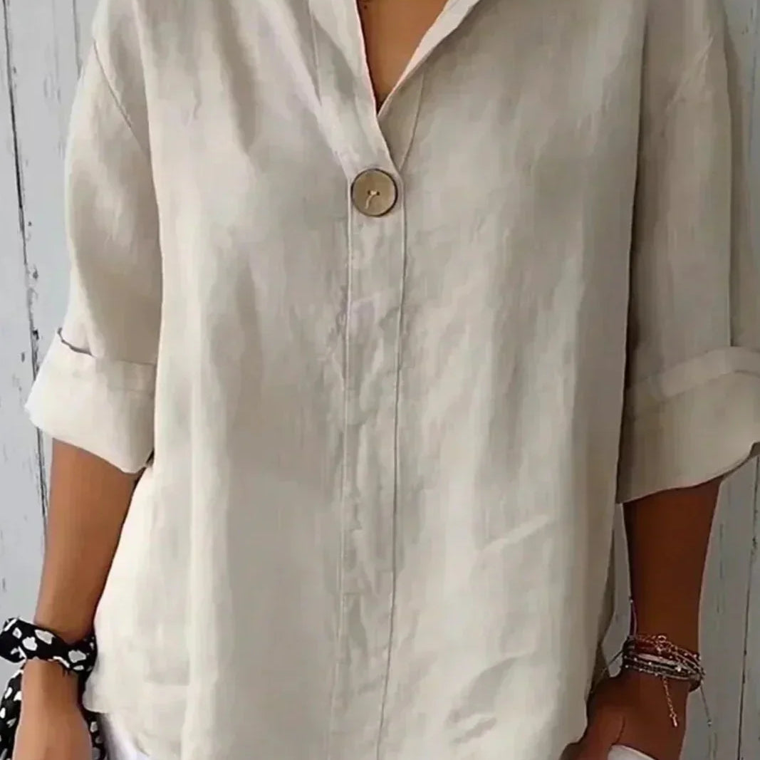 Norevya | Women’s Relaxed Button-Front V-Neck Blouse