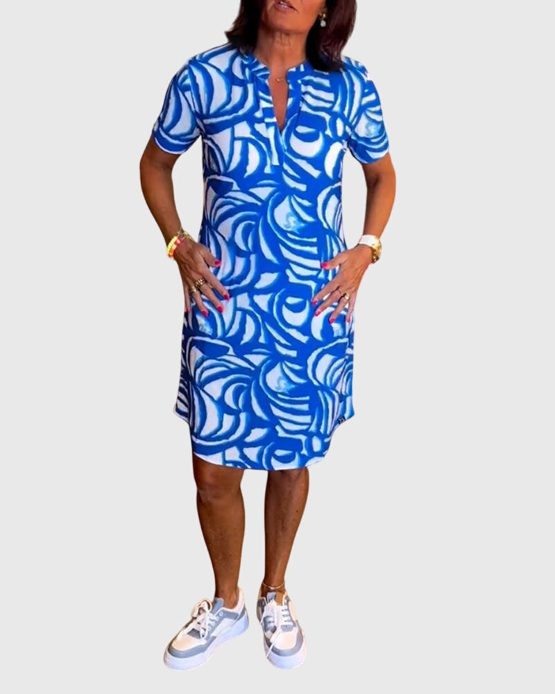 Virexa | Printed Short Sleeve Shift Mini Dress