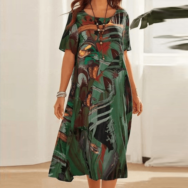 Arvessa | Women’s Short Sleeve Printed Midi Dress