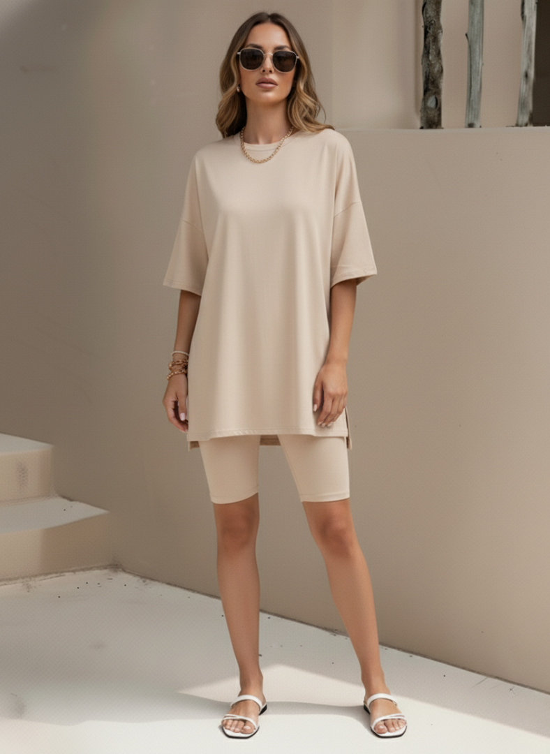 Women’s 2 Piece Summer Set Light – Loose Top and Biker Shorts