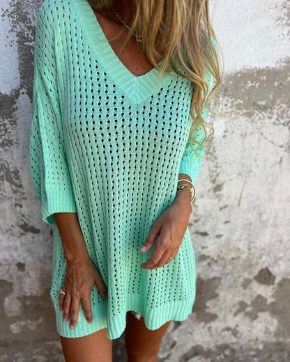 Alira | Women’s V-Neck Open Knit Relaxed Sweater