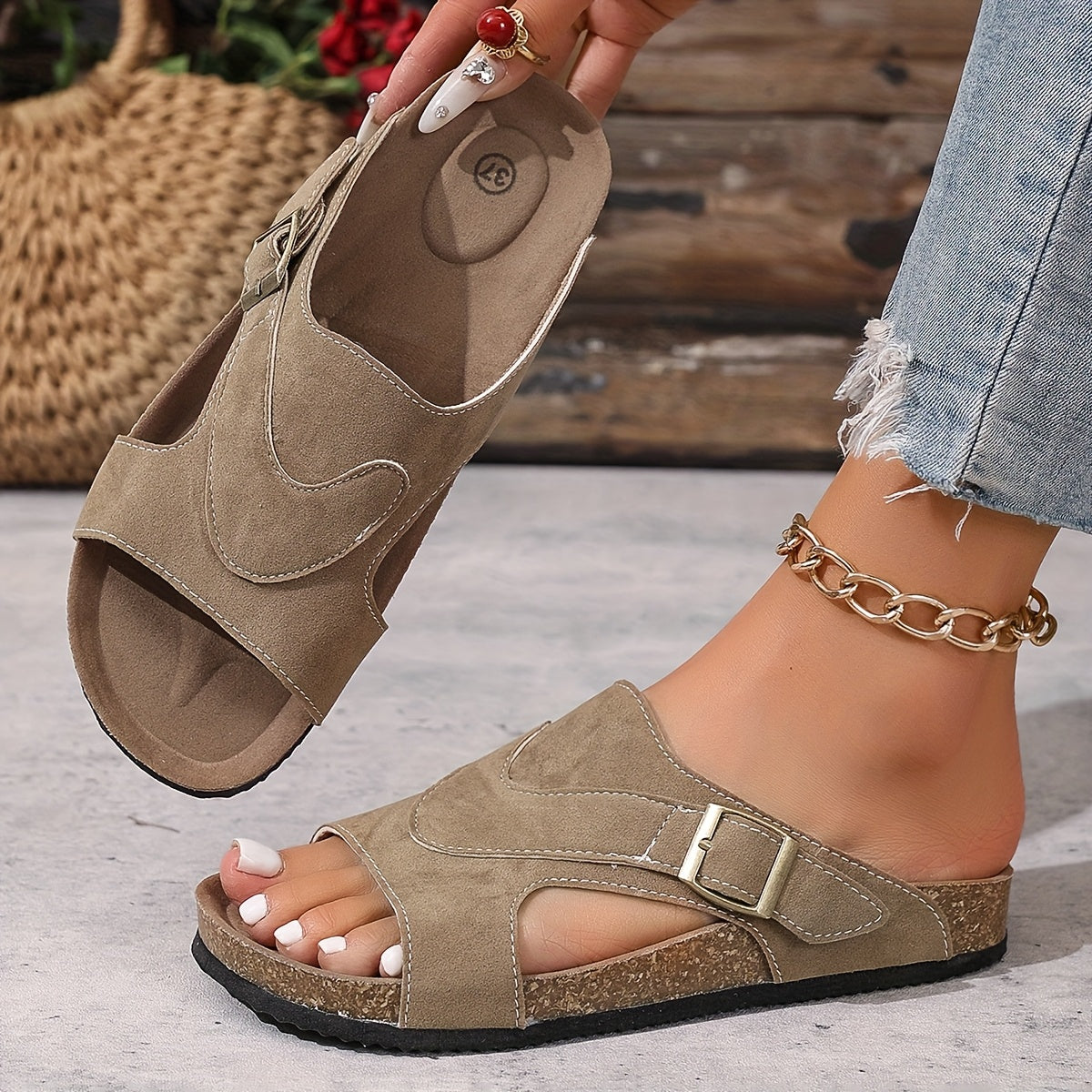 Casey | Supportive Summer Slide Sandals with Buckle Strap