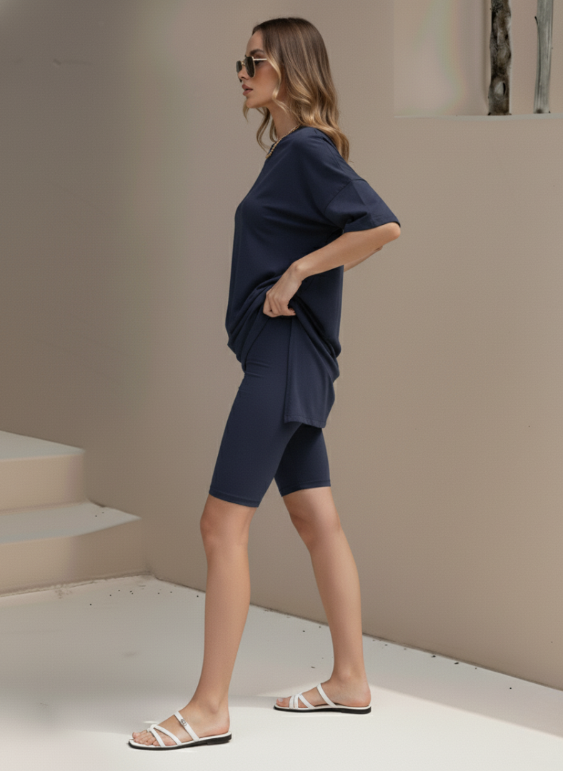 Women’s 2 Piece Summer Set Light – Loose Top and Biker Shorts
