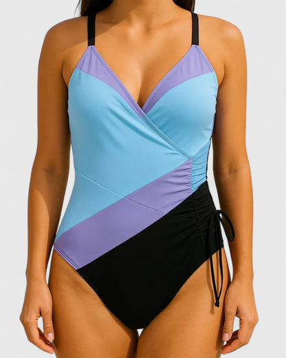 Elvara | Women’s Striped Wrap One Piece Swimsuit