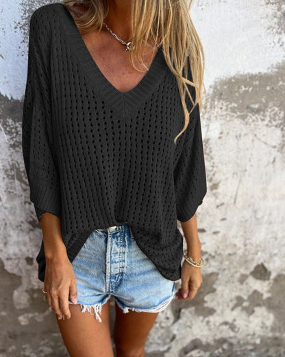 Alira | Women’s V-Neck Open Knit Relaxed Sweater