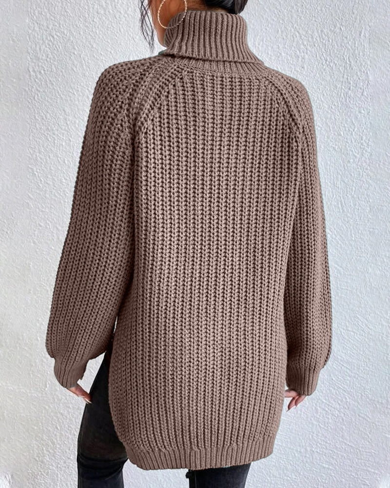 Ribbed Turtleneck Knit Sweater