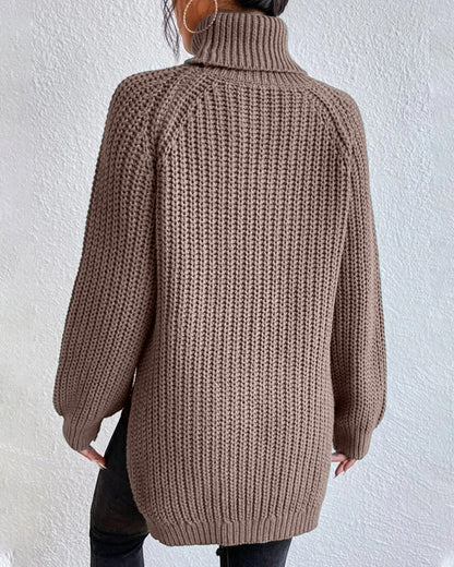 Ribbed Turtleneck Knit Sweater