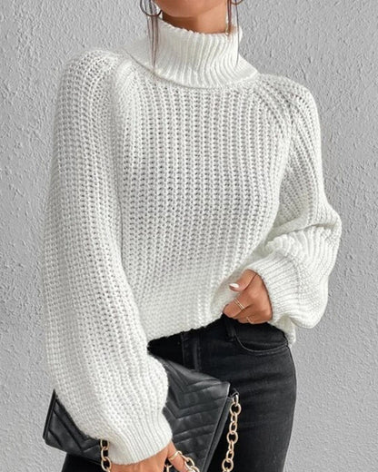 Ribbed Turtleneck Knit Sweater