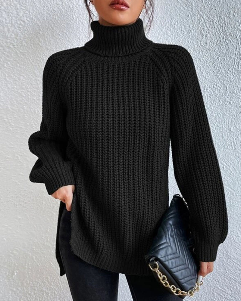 Ribbed Turtleneck Knit Sweater