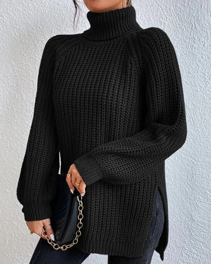 Ribbed Turtleneck Knit Sweater