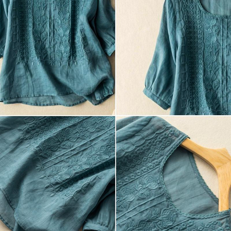 Mariselle | Women’s Embroidered Relaxed Long Sleeve Blouse
