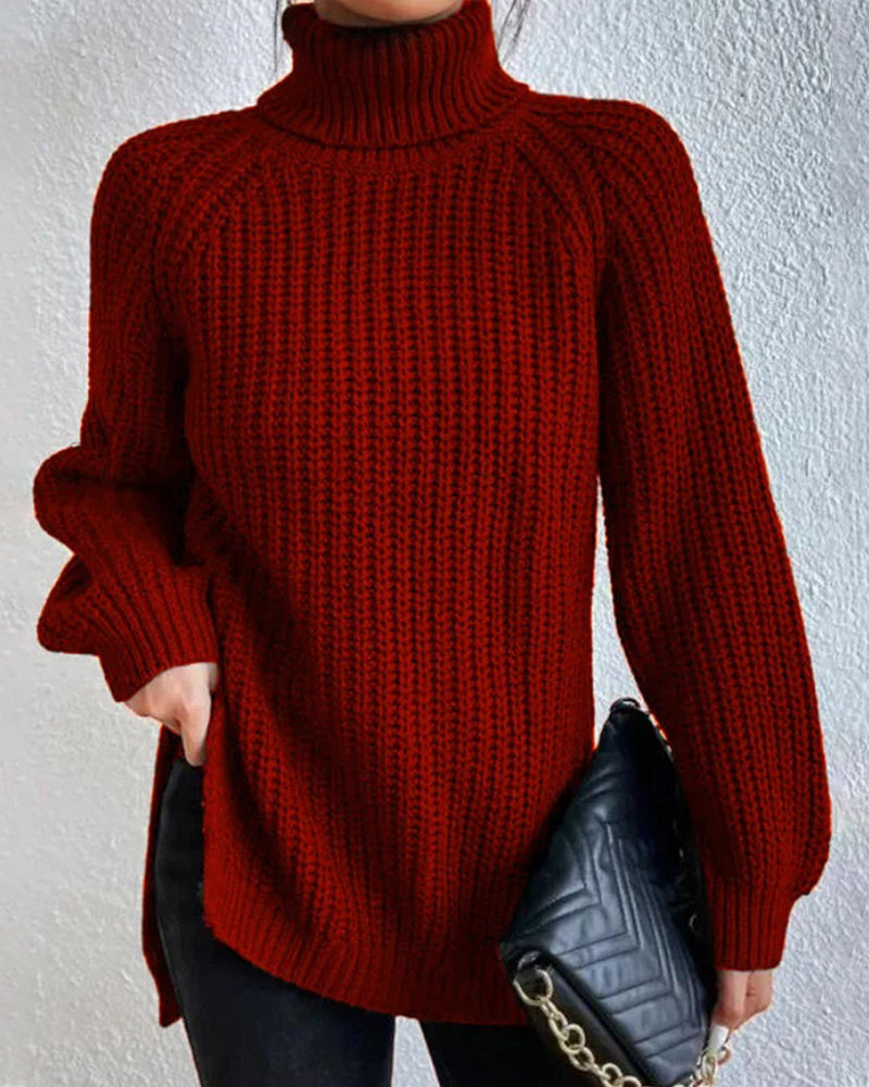 Ribbed Turtleneck Knit Sweater