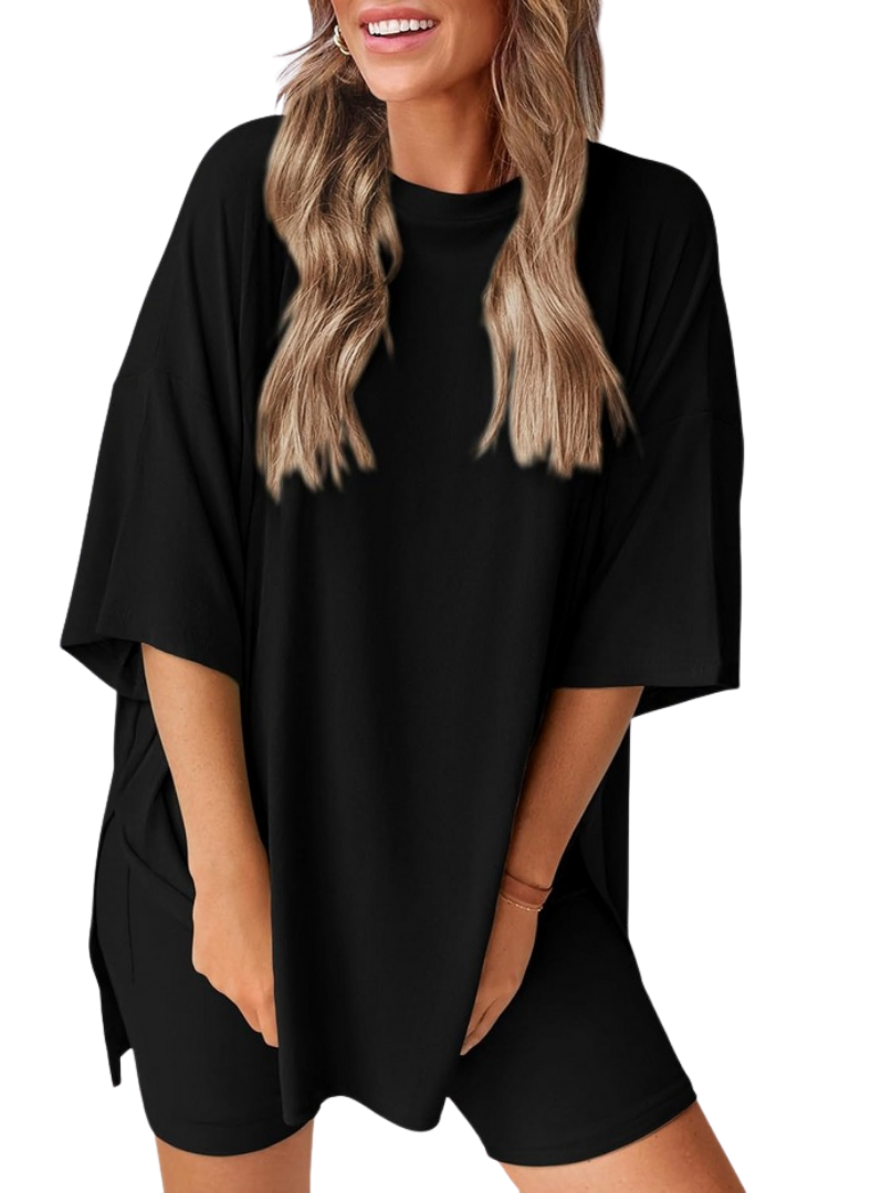 Women’s 2 Piece Summer Set Light – Loose Top and Biker Shorts