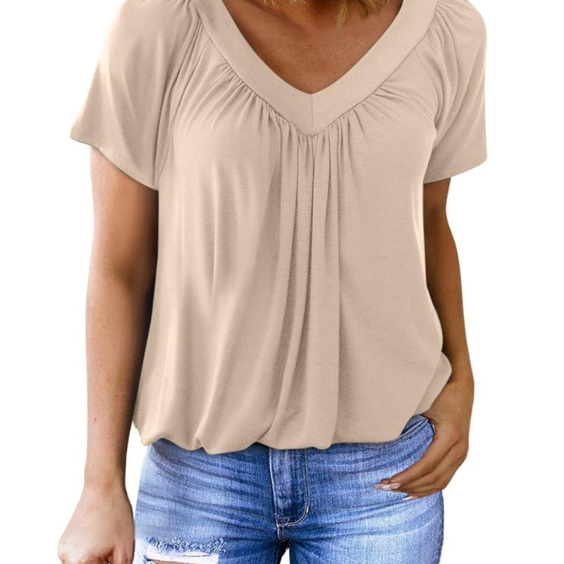 Elowyn | Women’s V-Neck Short Sleeve Relaxed Blouse