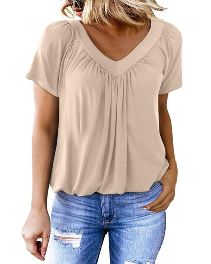 Elowyn | Women’s V-Neck Short Sleeve Relaxed Blouse