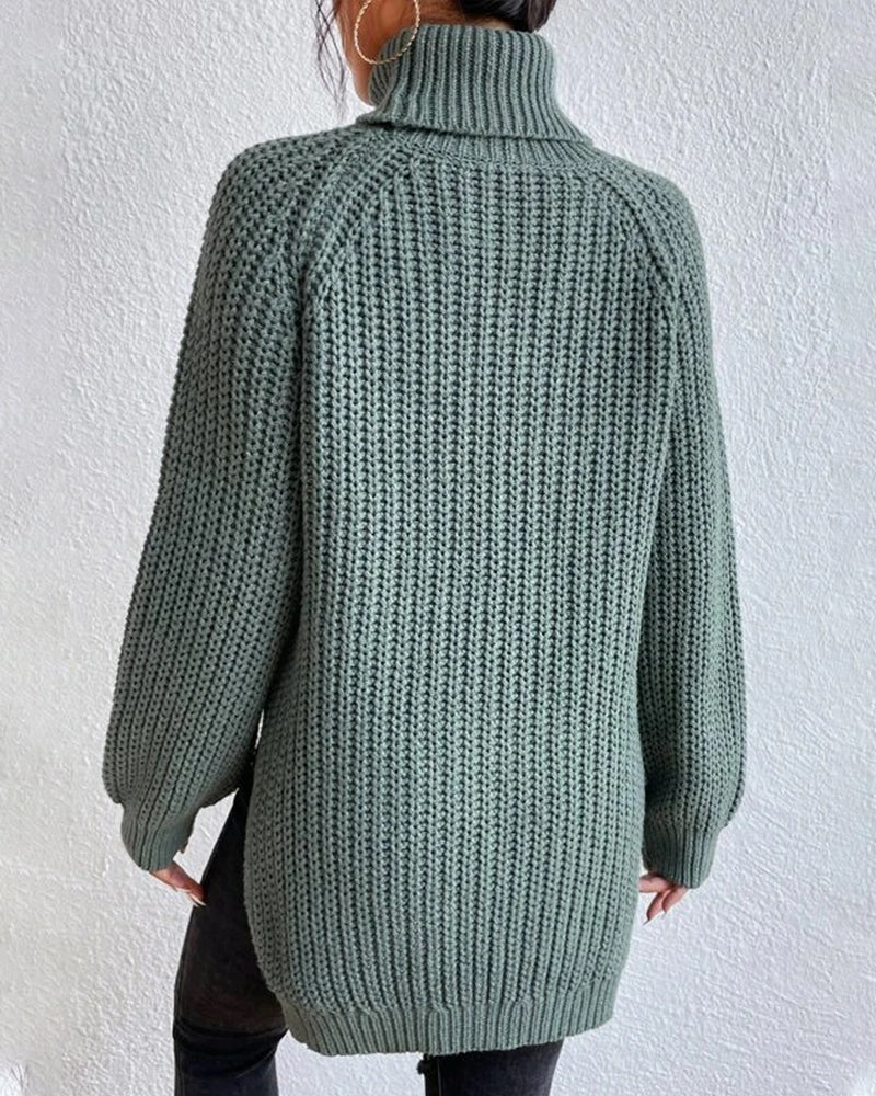 Ribbed Turtleneck Knit Sweater