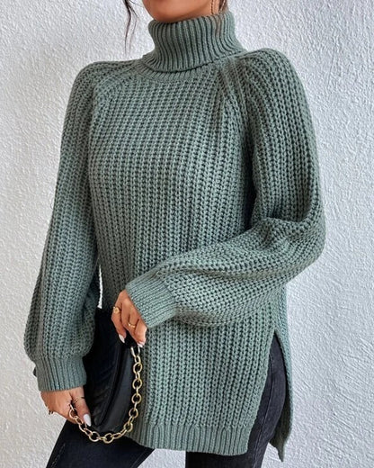 Ribbed Turtleneck Knit Sweater