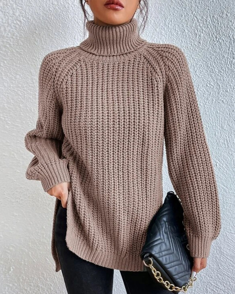 Ribbed Turtleneck Knit Sweater