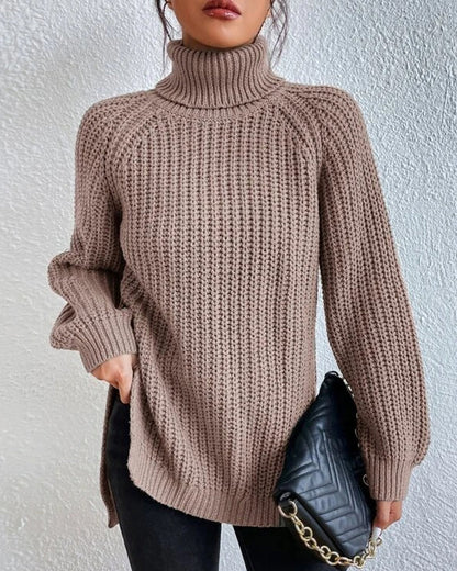 Ribbed Turtleneck Knit Sweater