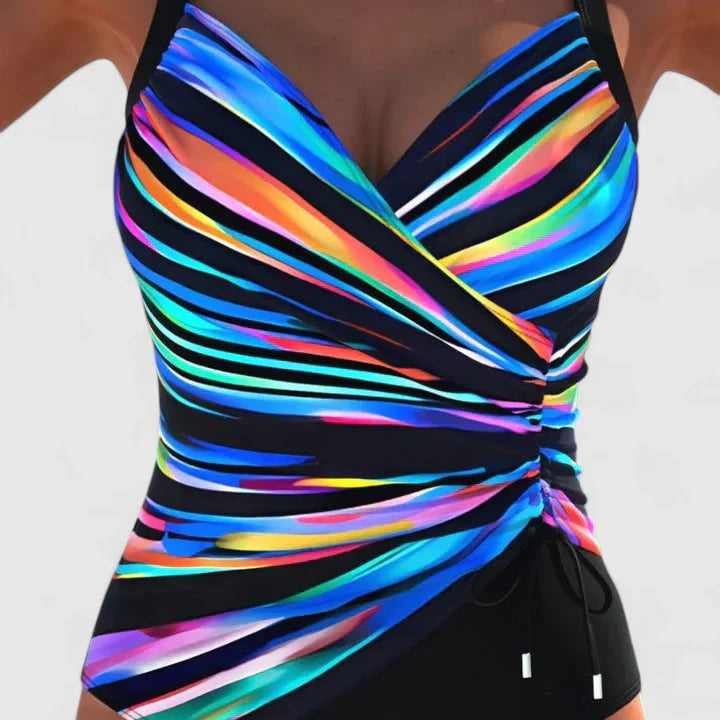 Elvara | Women’s Striped Wrap One Piece Swimsuit