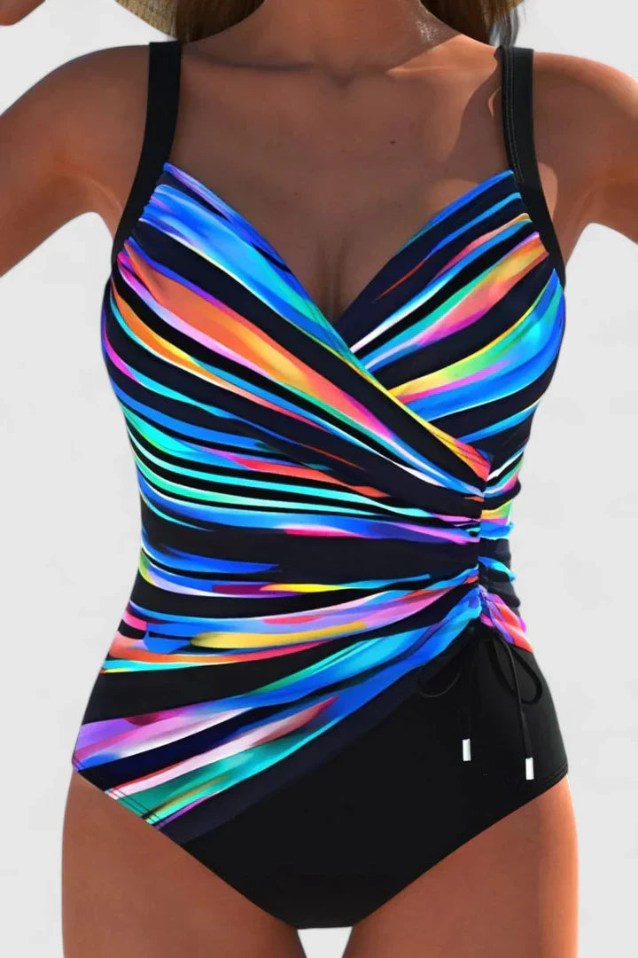 Elvara | Women’s Striped Wrap One Piece Swimsuit