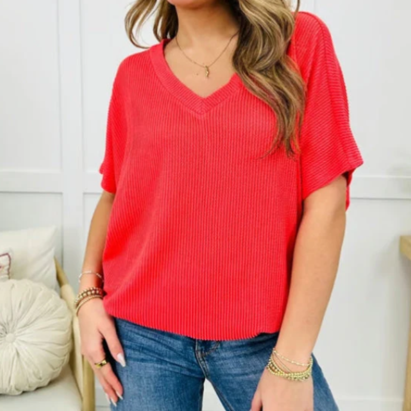 Serilda | Women’s Textured V-Neck Short Sleeve Knit Top