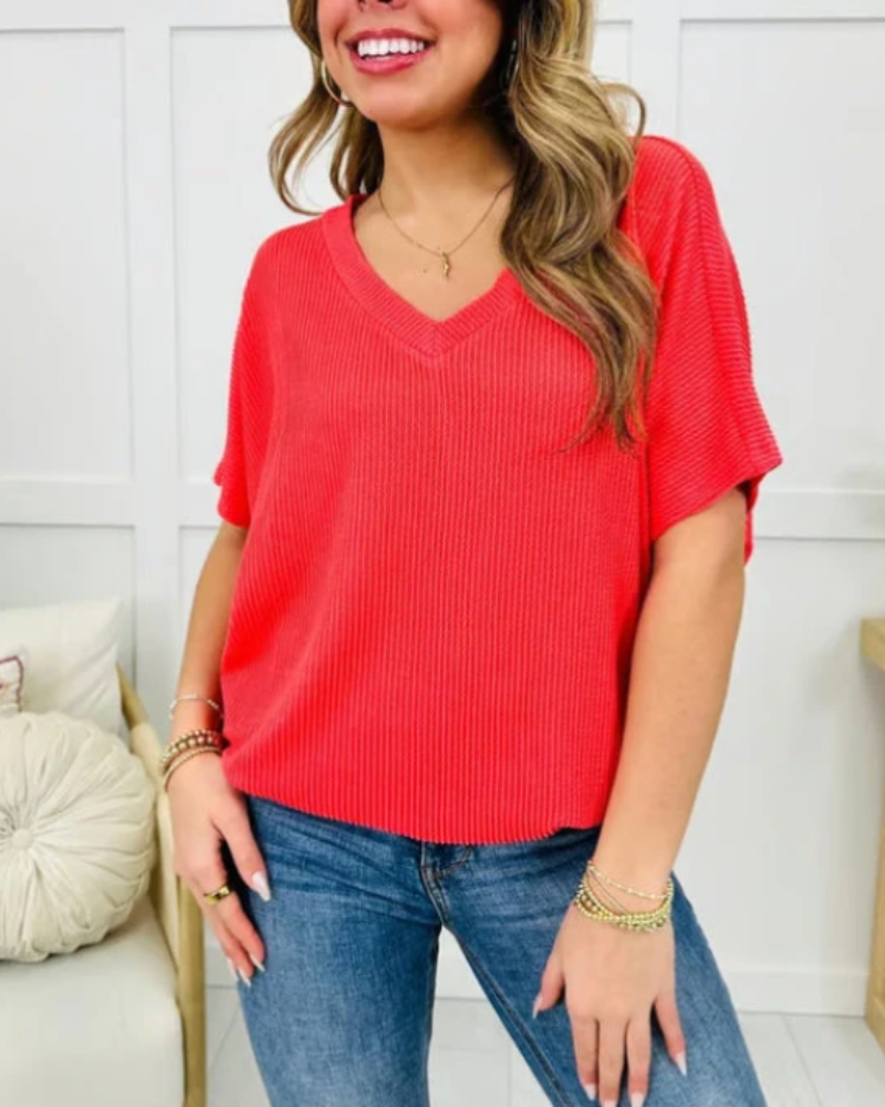 Serilda | Women’s Textured V-Neck Short Sleeve Knit Top