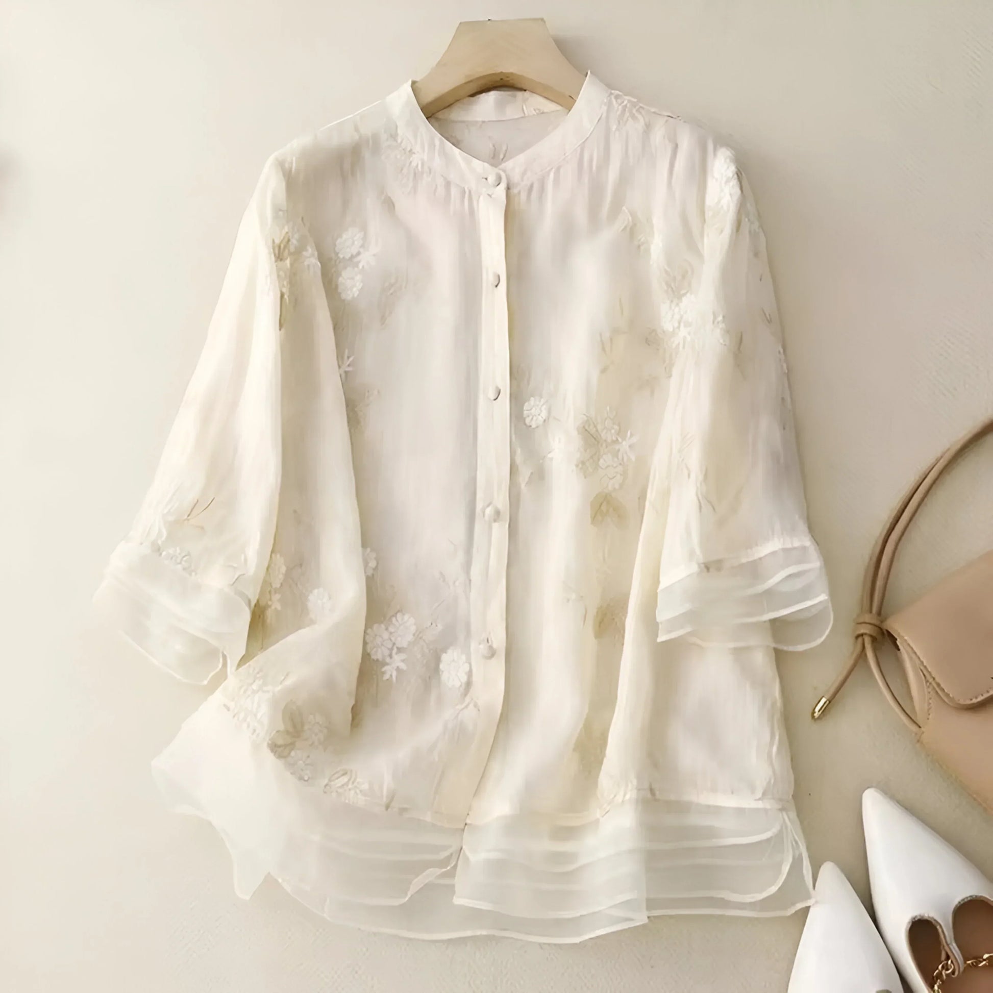 Avery | Lightweight Embroidered Summer Button Top