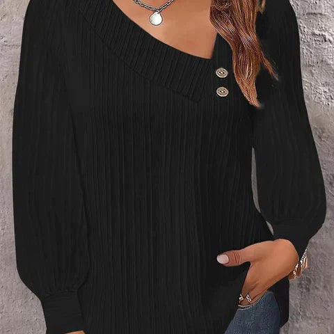 Women’s Long Sleeve Blouse – V-Neck Button Front Top