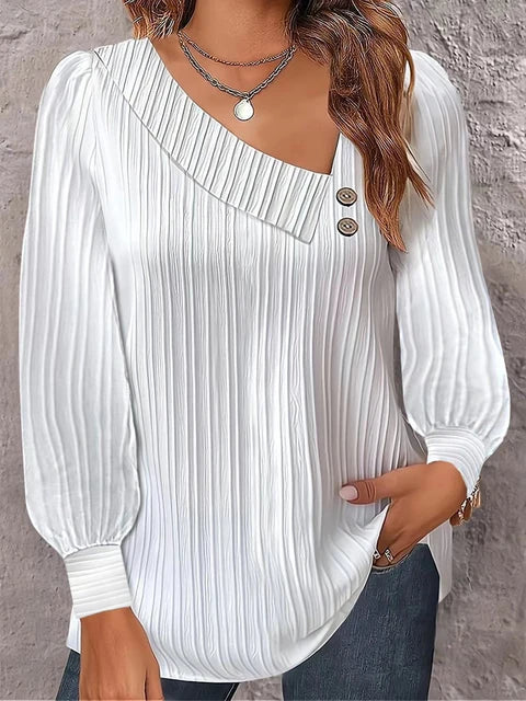 Women’s Long Sleeve Blouse – V-Neck Button Front Top